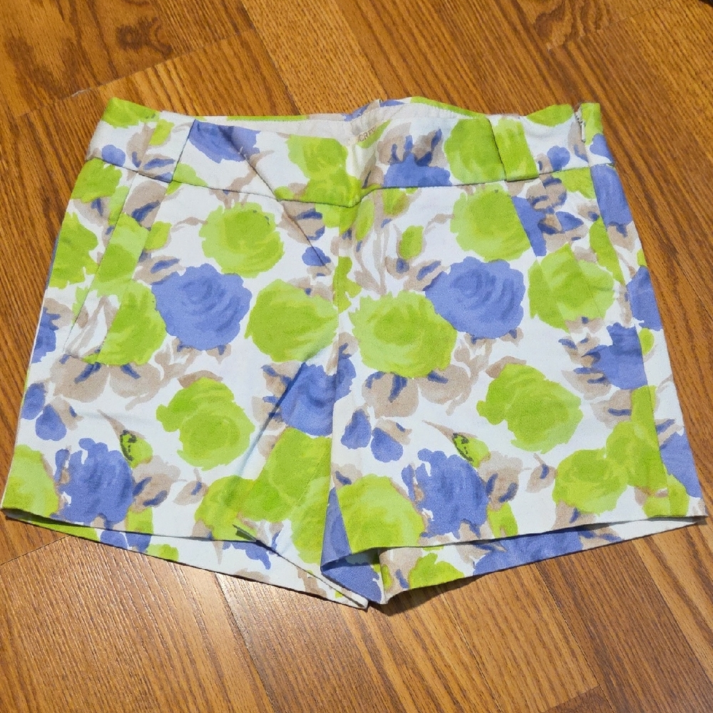 J. Crew Waist Blue and Green Floral Shorts